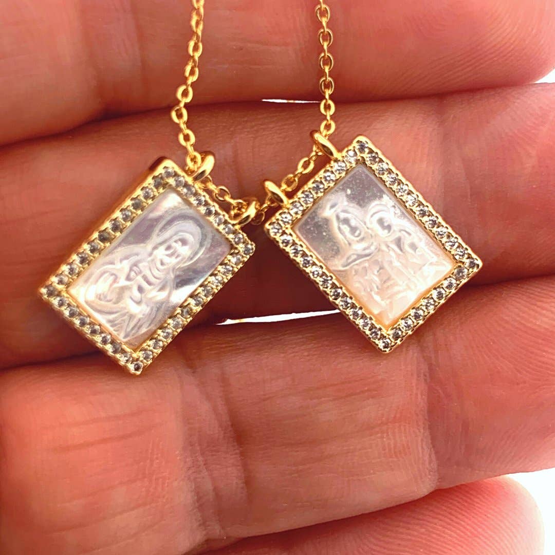 Mother of Pearl Scapular Necklace with White Zirconia