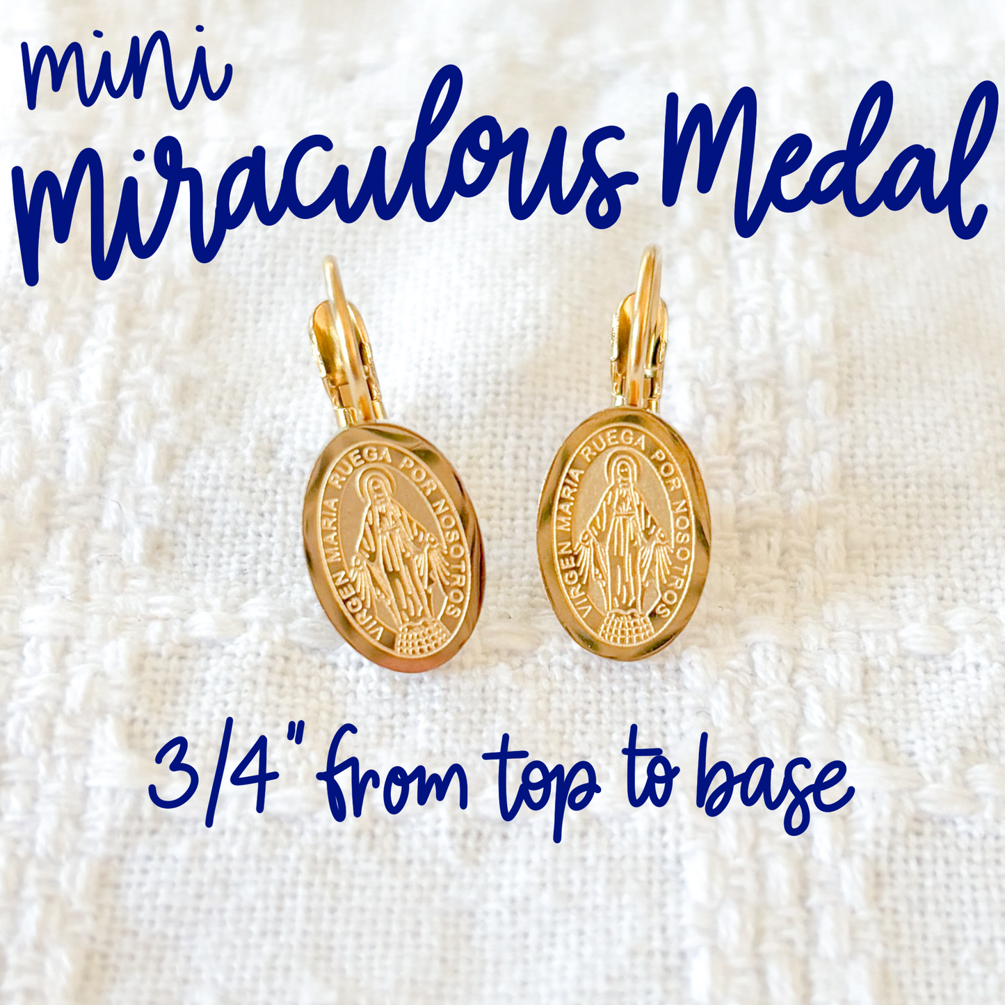 Mini Miraculous Medal Earrings in Gold