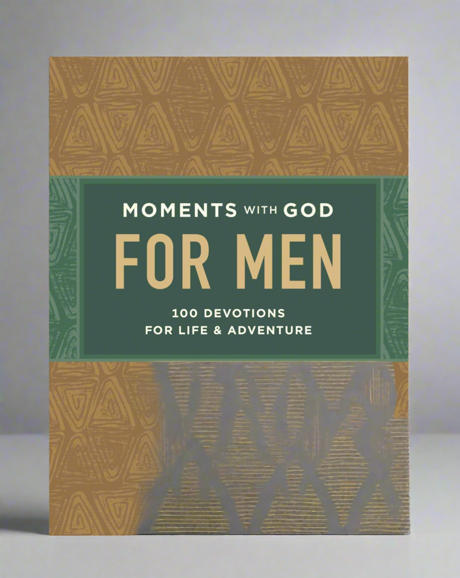 Book cover that reads “Moments With God For Men: 100 Devotions For Life And Adventure”