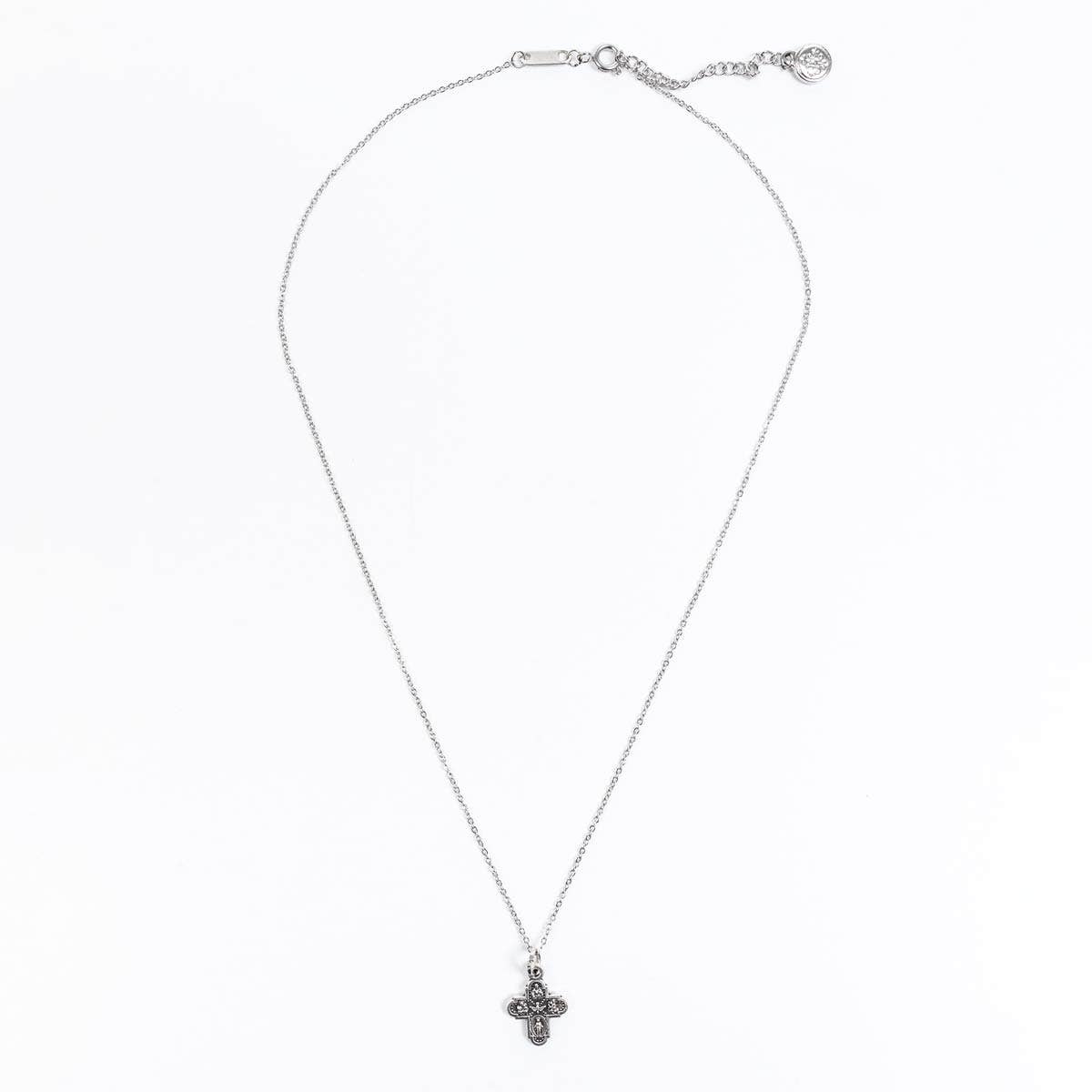 A silver 4-way cross chain necklace
