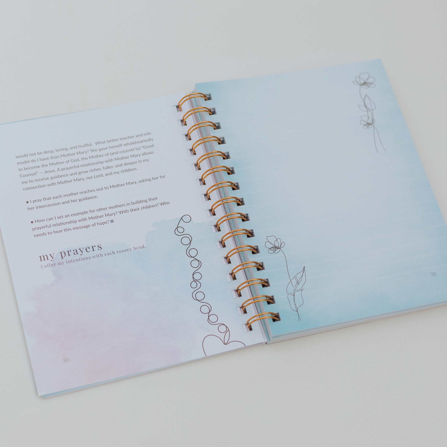 Inside view of a 40-Day Devotional to Holy Habits, "Mother Mary, Mother Me" compiled by Amy D'Ambra and Adina Braatz from My Saint My Hero.