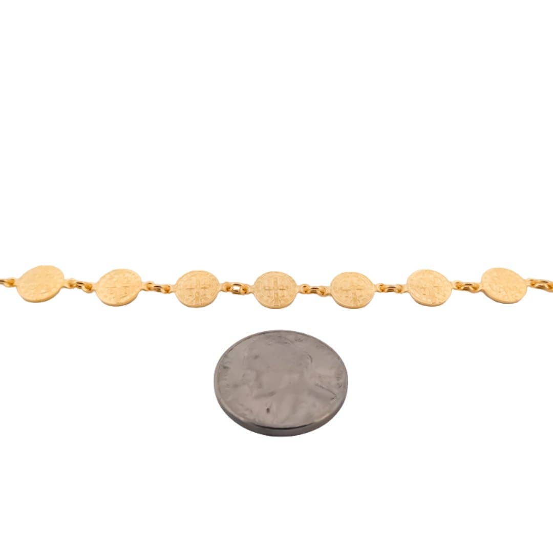Gold-Plated St Benedict Coins Bracelet 7.5-inch