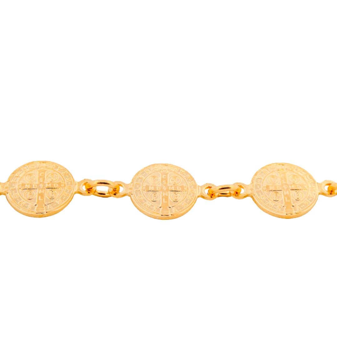 Gold-Plated St Benedict Coins Bracelet 7.5-inch