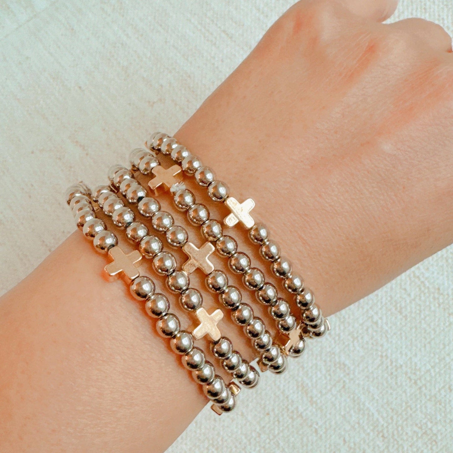 Two-Toned Crosses Stretch Bracelets (Set Of 5)