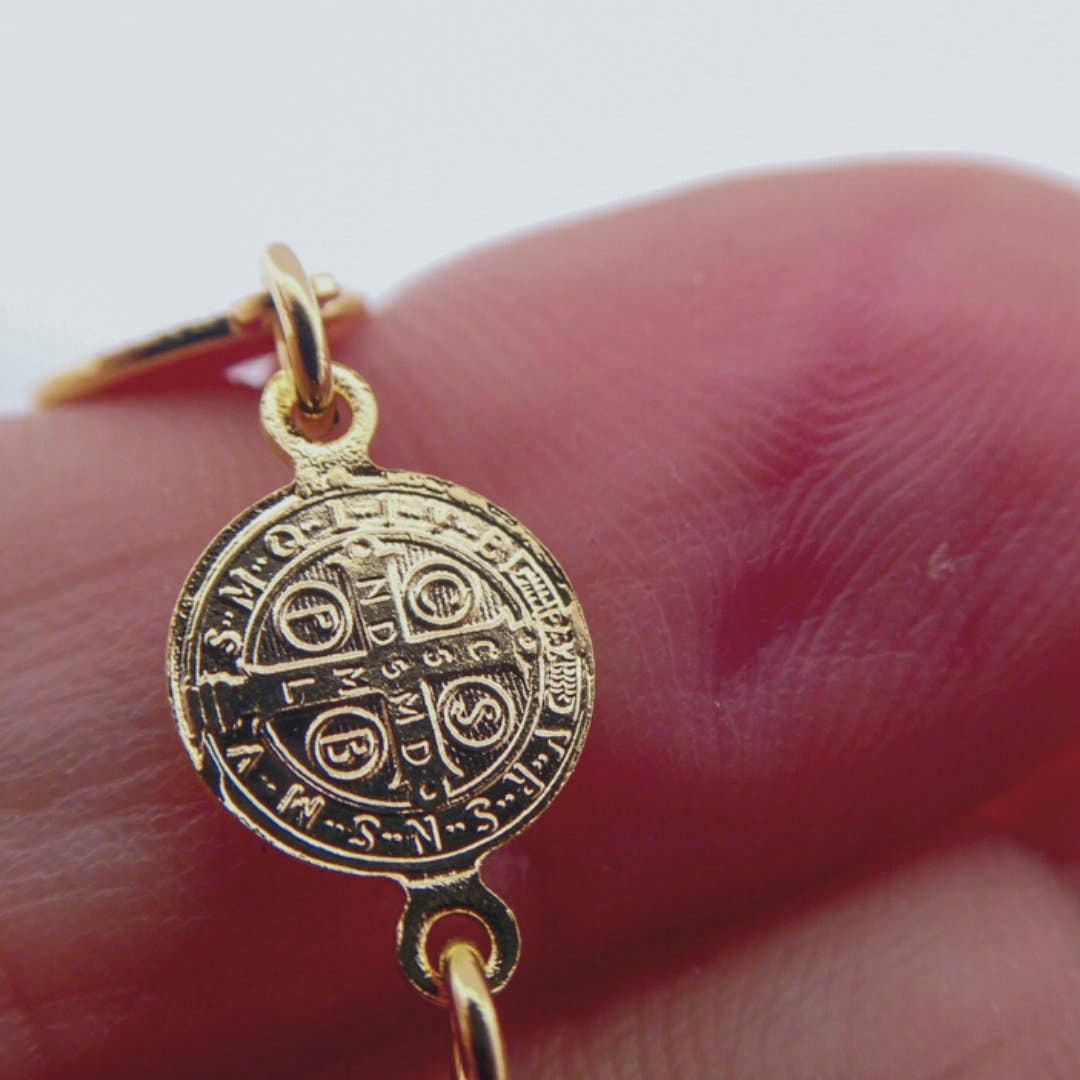 Gold-Plated St Benedict Coins Bracelet 7.5-inch