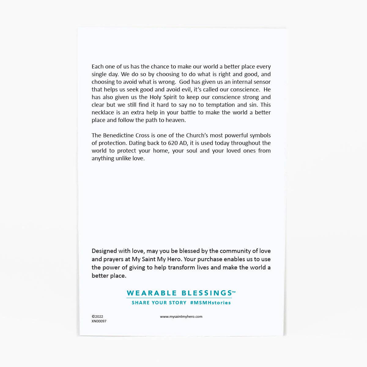 Backside of the Holy Communion necklace display card.