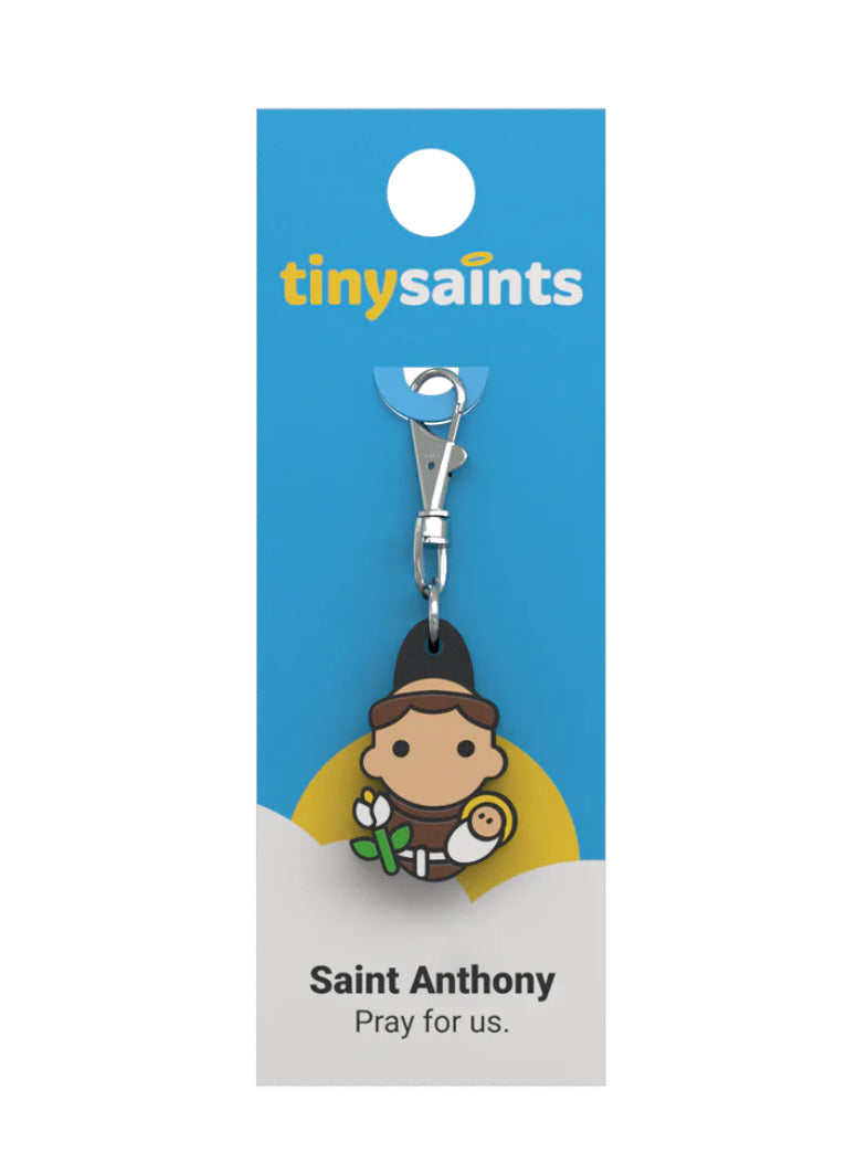 Tiny Saint Charm keychain featuring St. Anthony