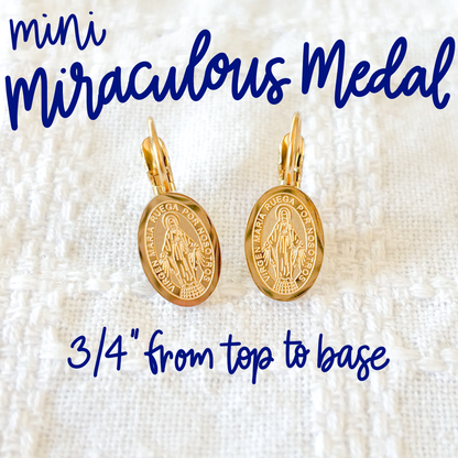 Mini Miraculous Medal Earrings in Gold