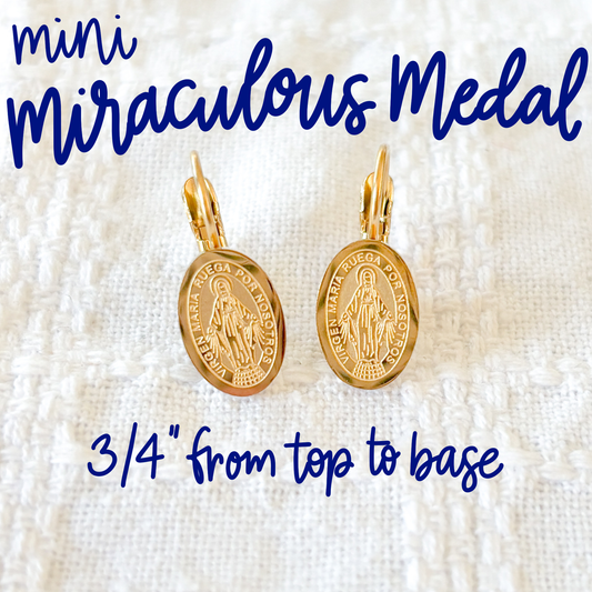 Mini Miraculous Medal Earrings in Gold