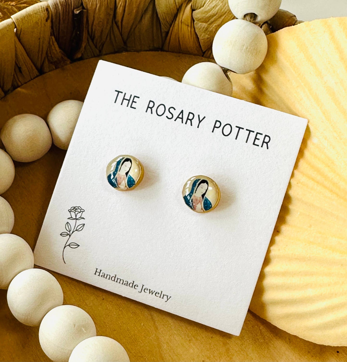 Our Lady of Guadalupe Polymer Clay Stud Earrings 