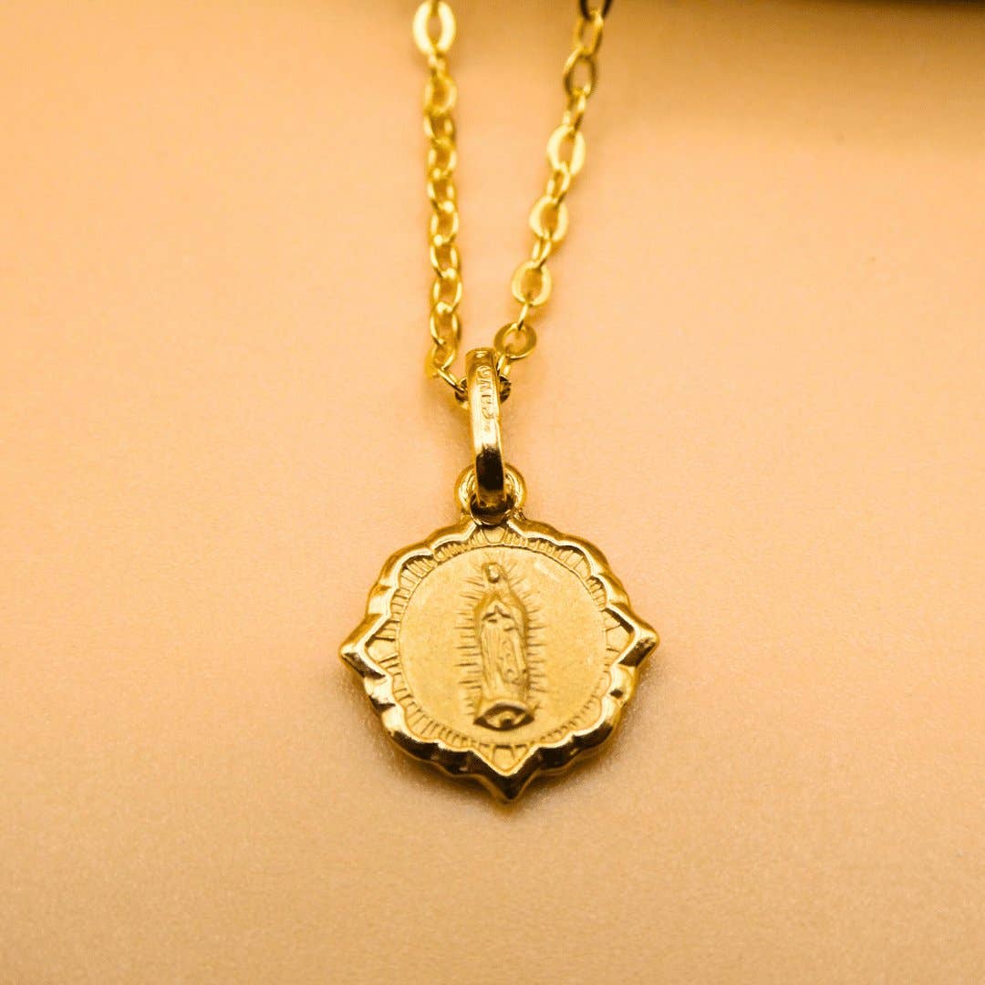 Dainty Gold Basilica Guadalupe Petite Scapular Pendant Necklace