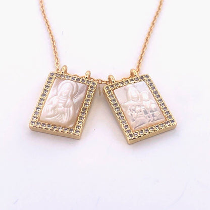 Mother of Pearl Scapular Necklace with White Zirconia