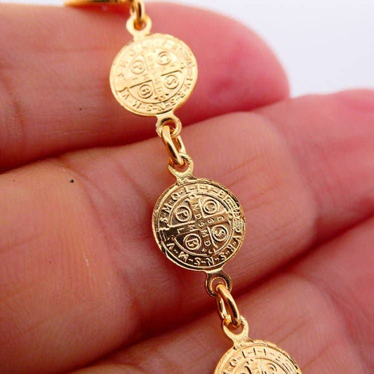 Gold-Plated St Benedict Coins Bracelet 7.5-inch