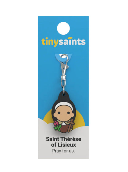 Tiny Saint Charm keychain featuring St. Therese of Lisieux