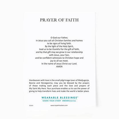 The backside of the display card featuring a prayer of faith.