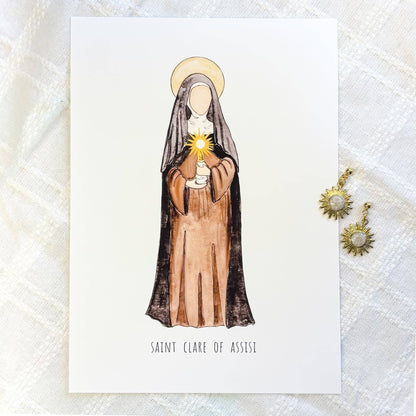 Saint Clare of Assisi Print & Earrings