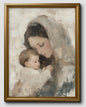 Artwork featuring Mother Mary holding Baby Jesus in a gold frame.