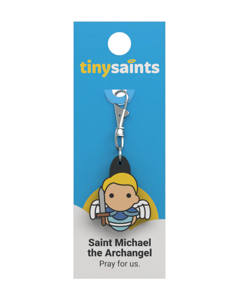 Tiny Saint Charm keychain featuring St. Michael the Archangel