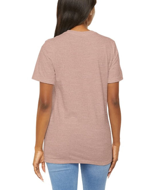 Plain backside of a heather pink shirt.