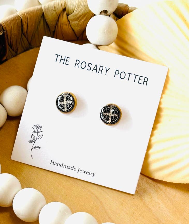 Saint Benedict Polymer Clay Stud Earrings