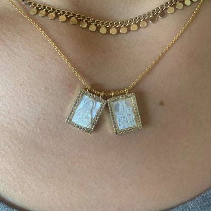Mother of Pearl Scapular Necklace with White Zirconia