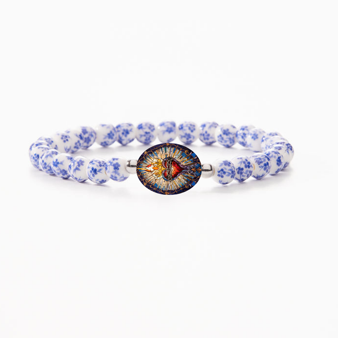 HOLY WATER SACRED HEART BRACELET - Porcelain Beads